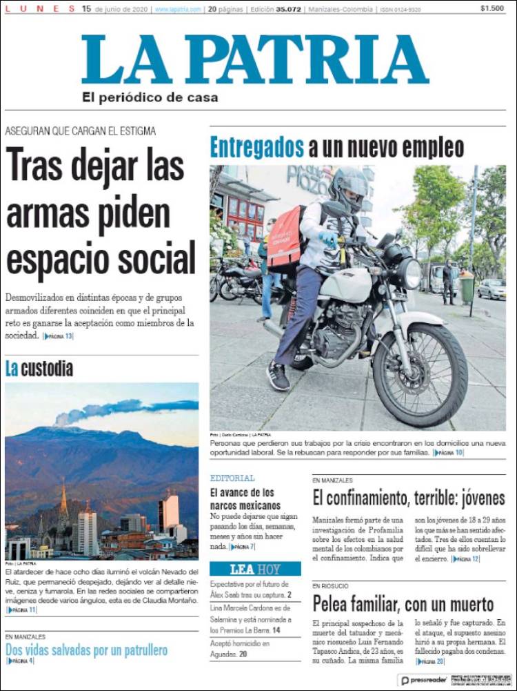 Portada de La Patria (Colombia)