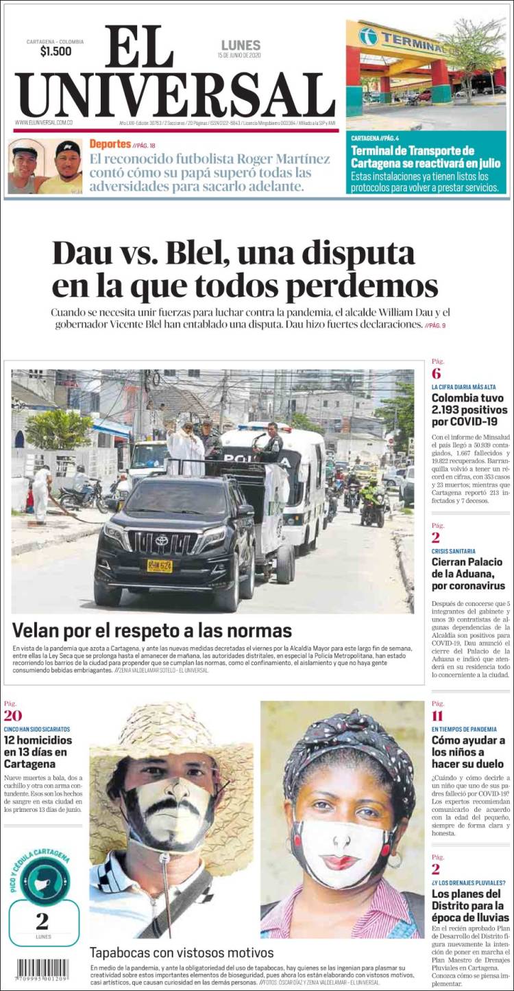 Portada de El Universal (Colombia)