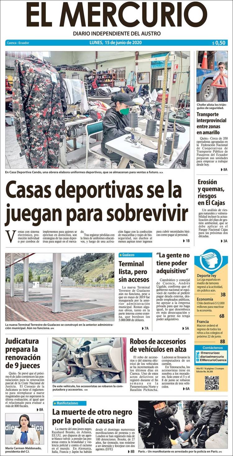 Portada de Diario El Mercurio (Ecuador)