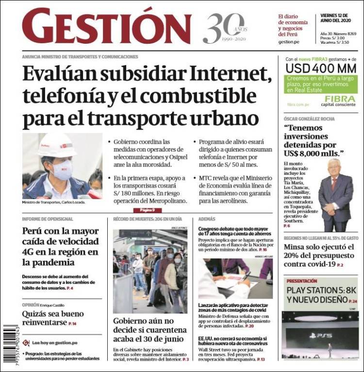 Portada de Diario Gestión (Perú)