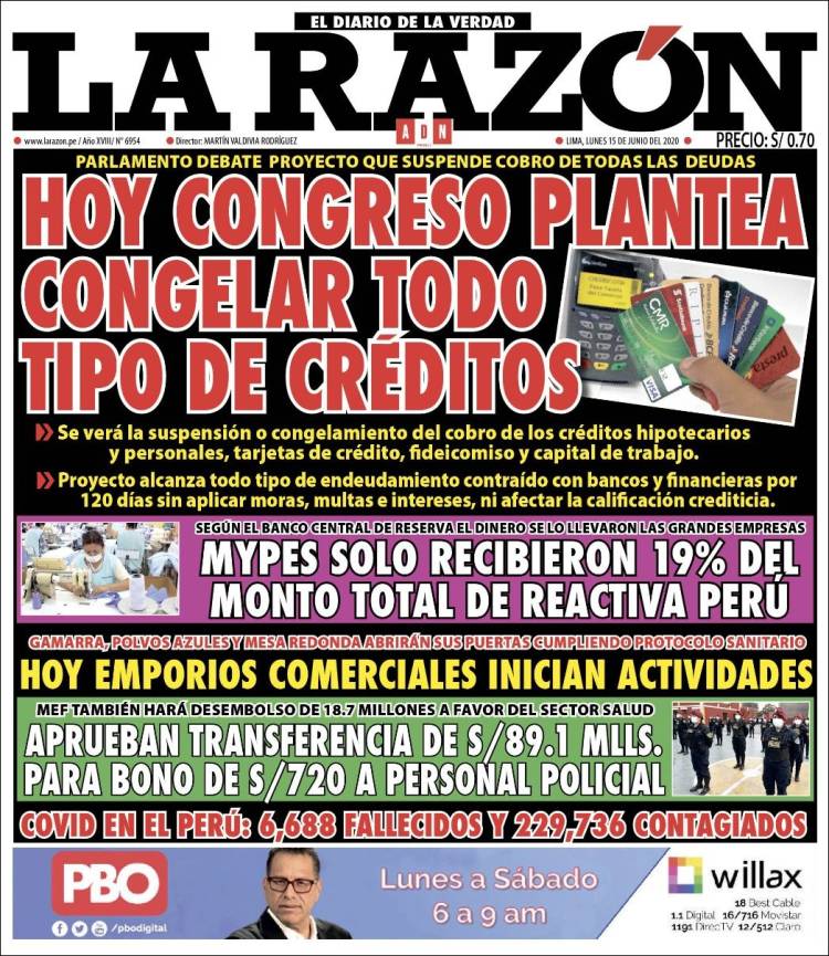 Portada de La Razón (Perú)