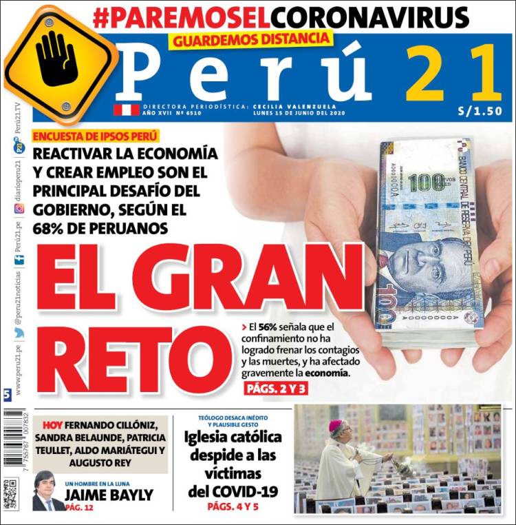 Portada de Perú 21 (Perú)