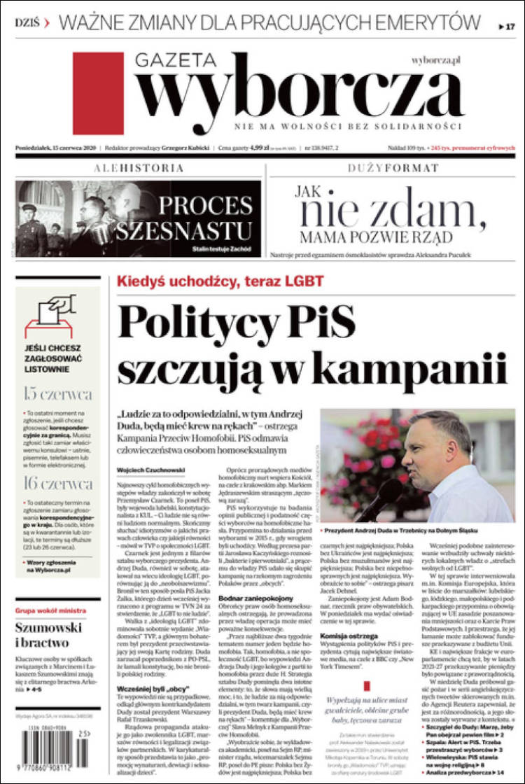 Portada de Gazeta Wyborcza (Polonia)