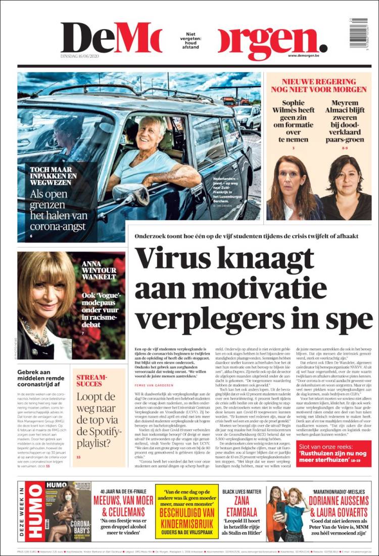 Portada de De Morgen (Bélgica)