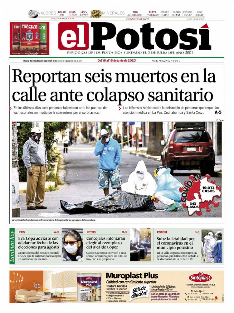 Portada de Diario de Potosí (Bolivia)