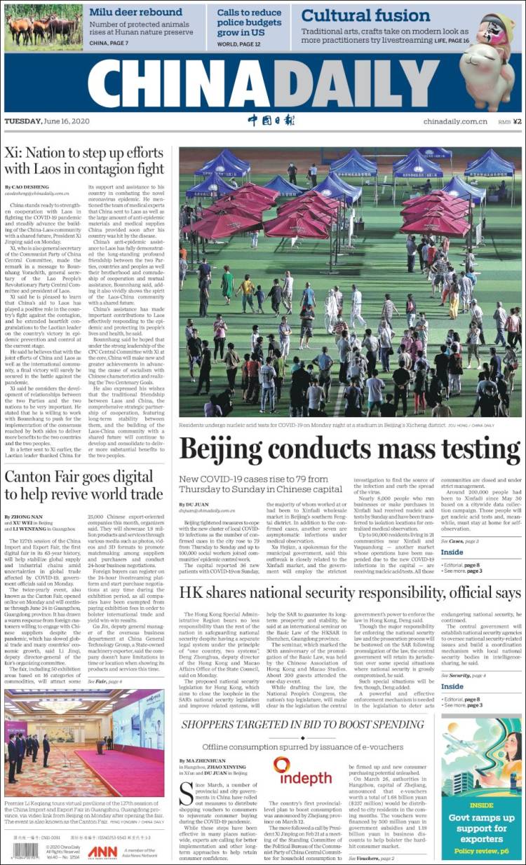 Portada de China Daily (China)