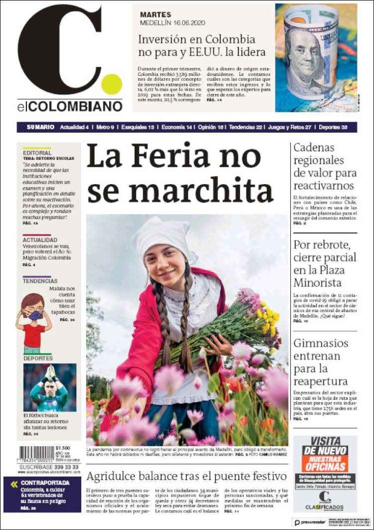 Portada de El Colombiano (Colombia)