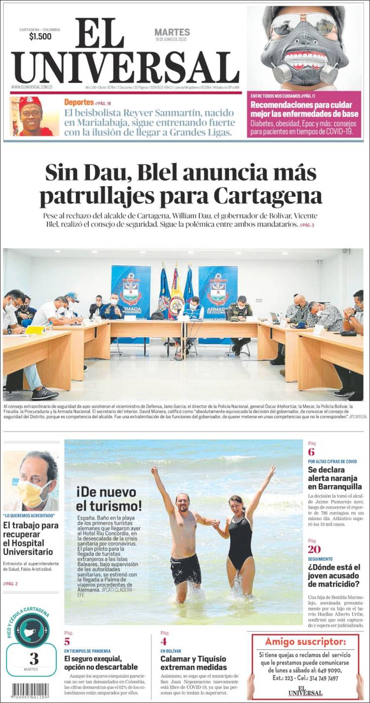 Portada de El Universal (Colombia)