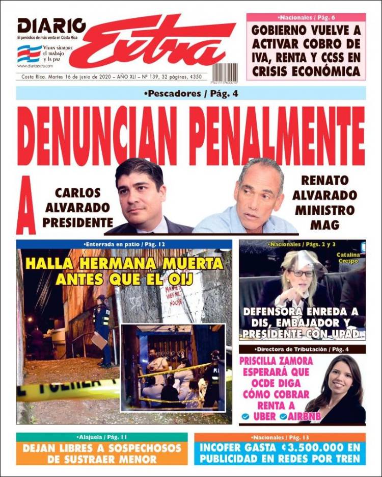 Portada de Diario Extra (Costa Rica)