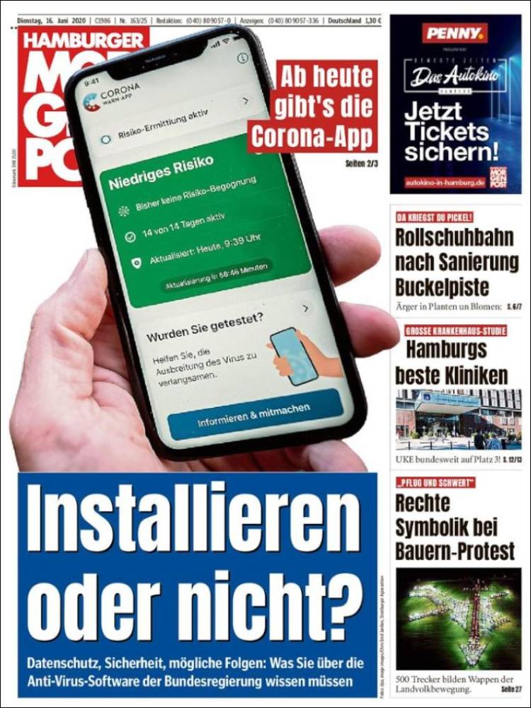 Portada de Hamburger Morgenpost  (Alemania)