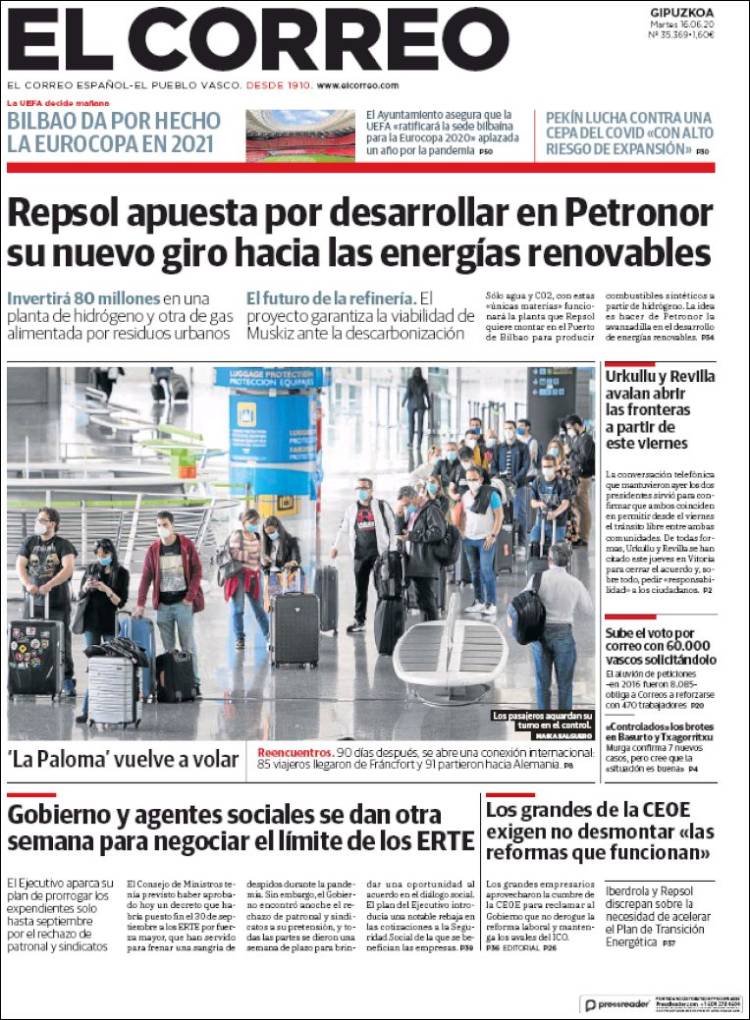 Portada de El Correo - Guipuzcoa (España)