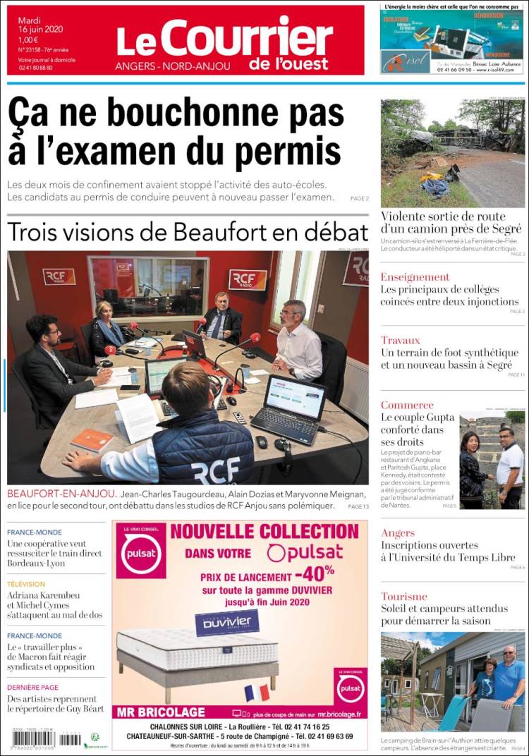 Portada de Le Courrier de l'Ouest (Francia)