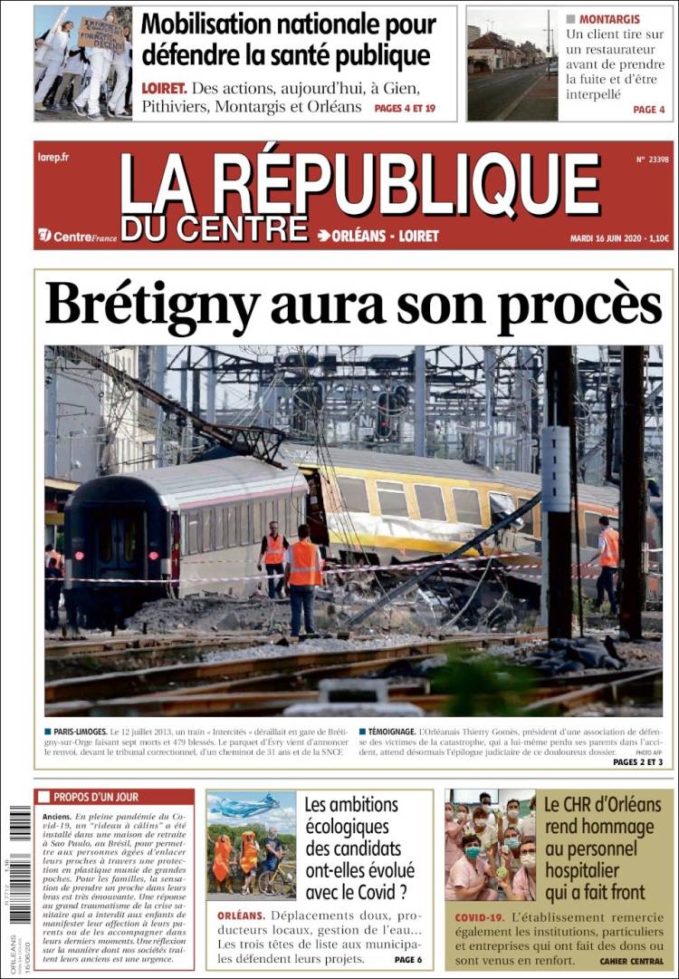 Portada de La République du Centre (Francia)