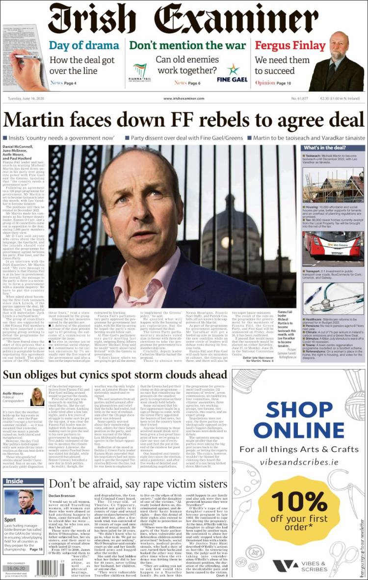 Portada de Irish Examiner (Irlanda)