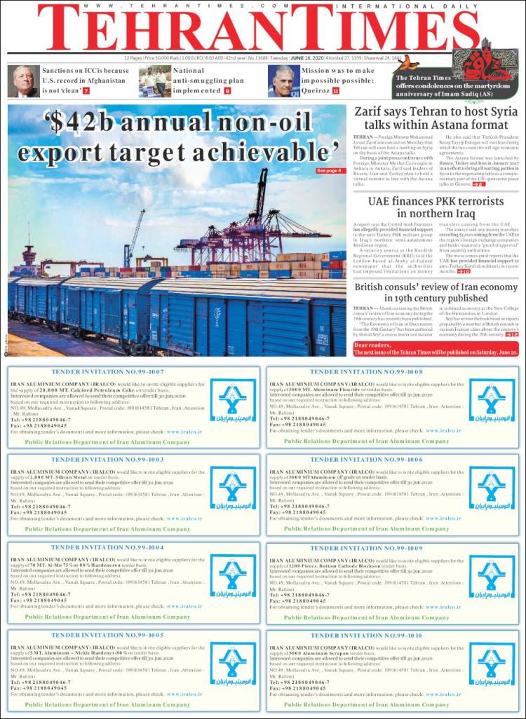 Portada de TehranTimes (Ir&aacute;n)