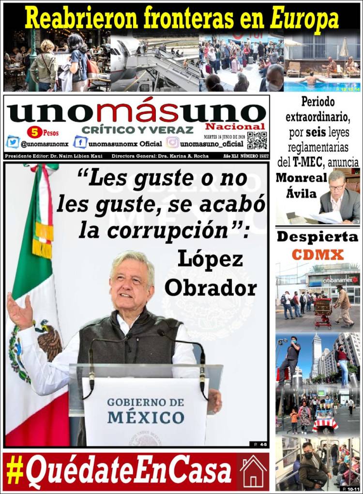 Portada de unomásuno (México)