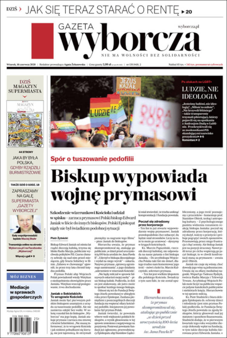 Portada de Gazeta Wyborcza (Polonia)