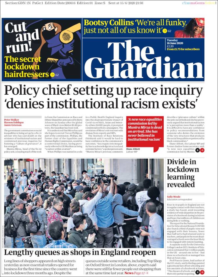 Portada de The Guardian (Reino Unido)