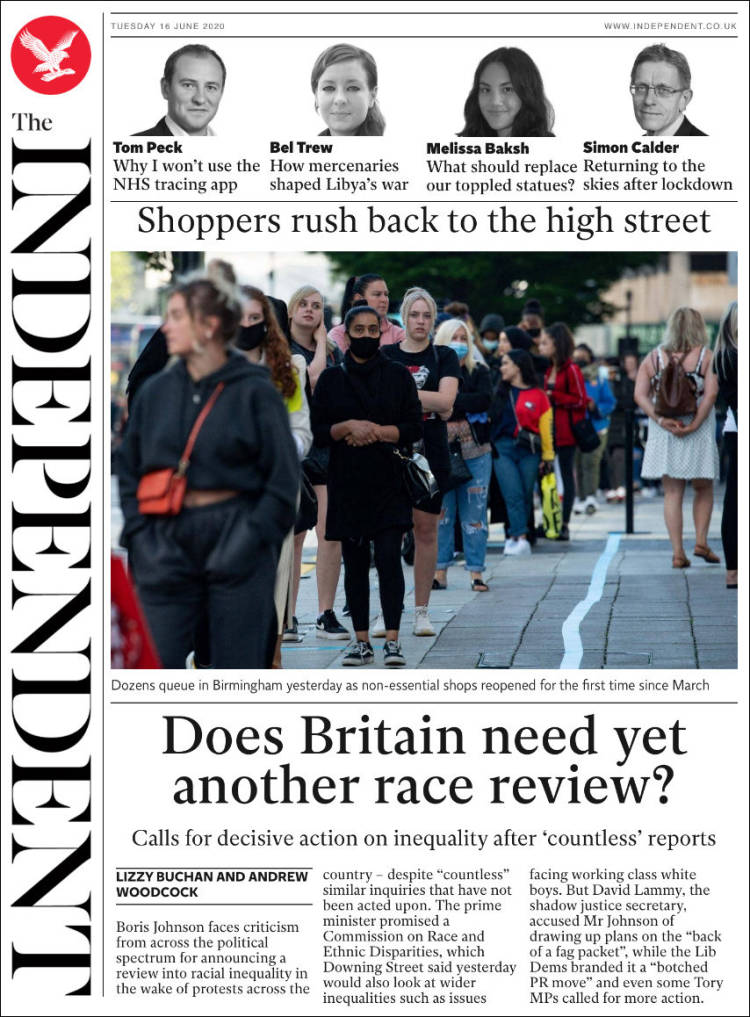 Portada de The Independent (Reino Unido)