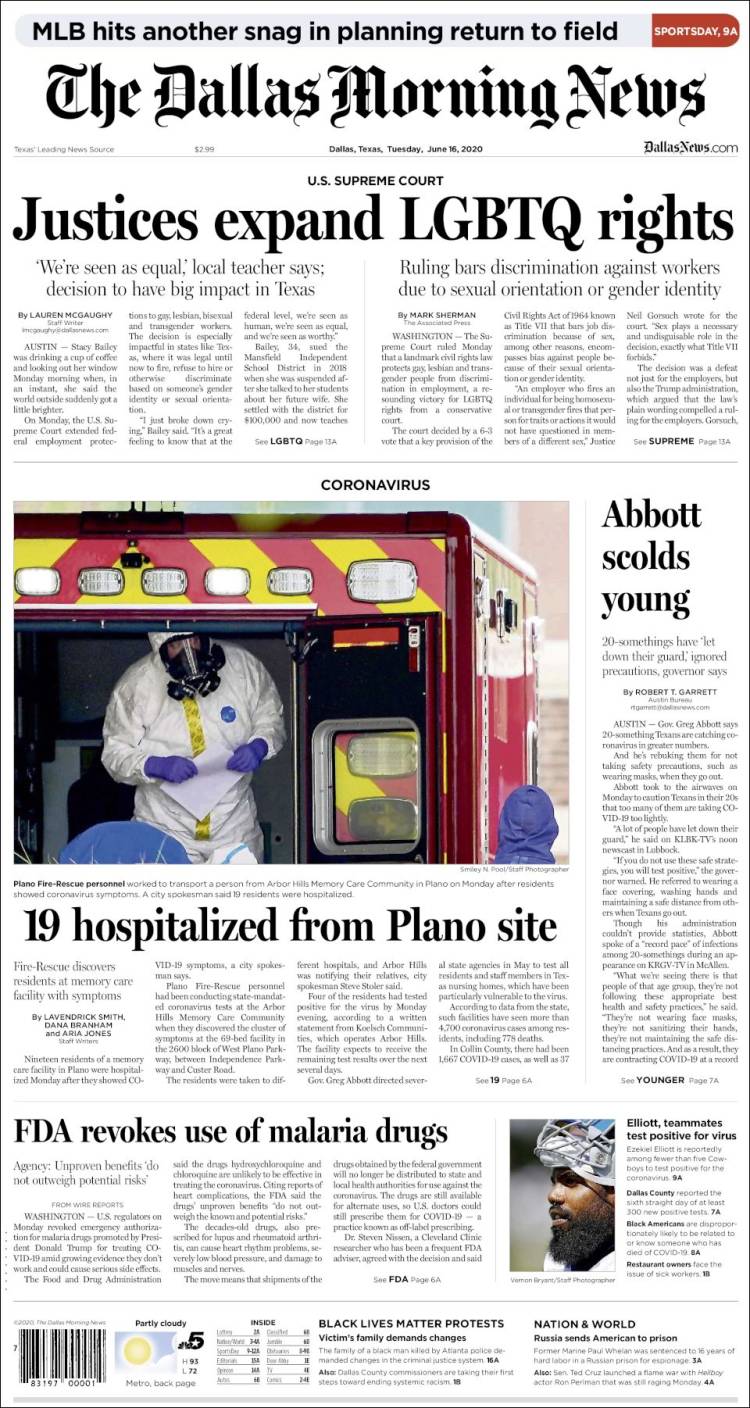 Portada de Dallas Morning News (USA)