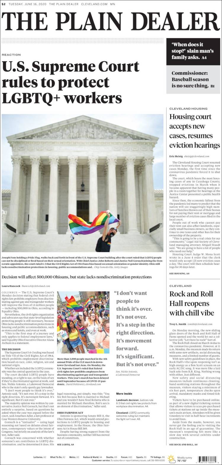 Portada de The Plain Dealer (USA)