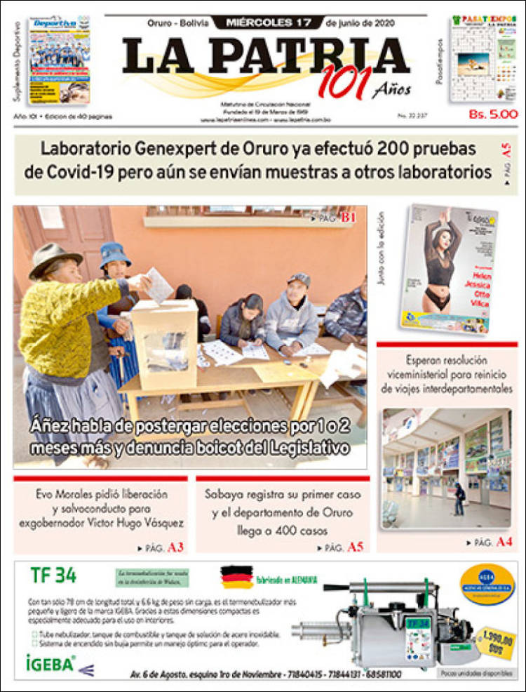 Portada de La Patria (Bolivia)