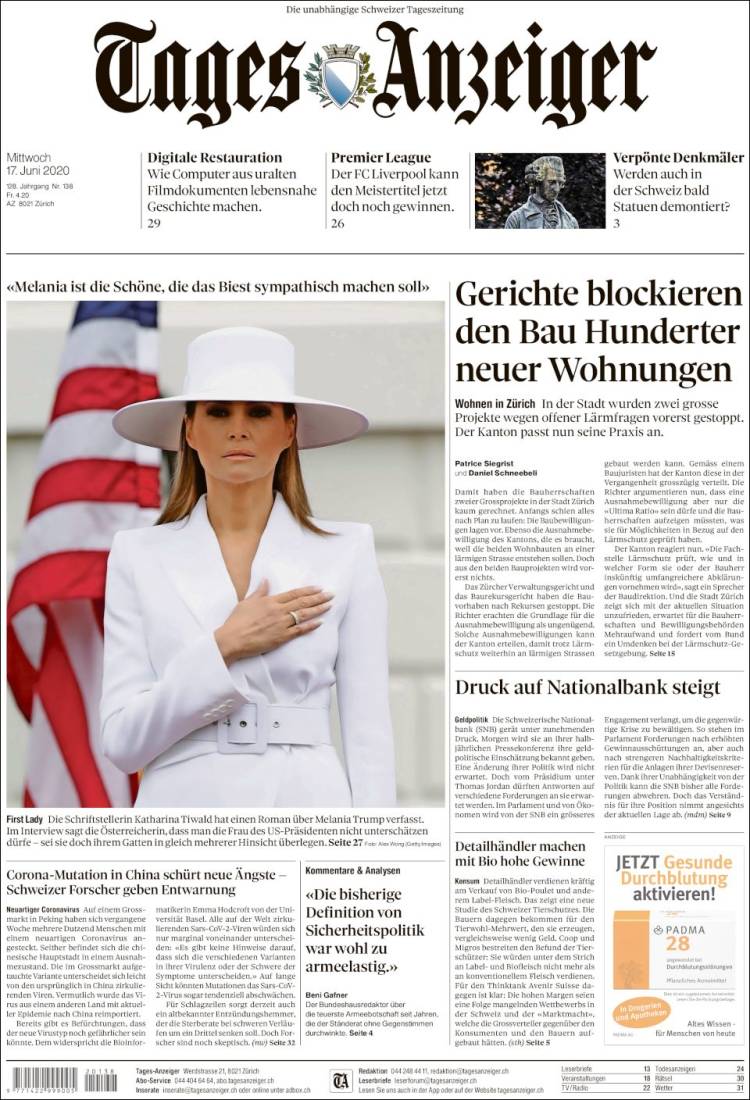 Portada de Tages-Anzeiger (Suiza)