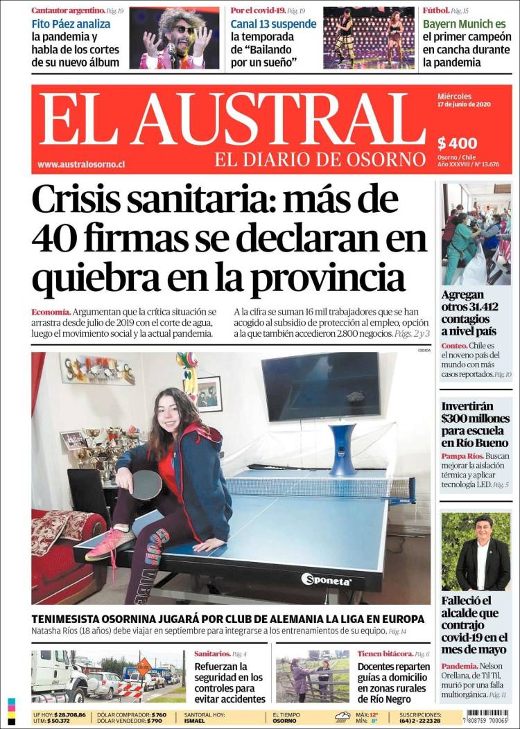 Portada de El Austral de Osorno (Chile)