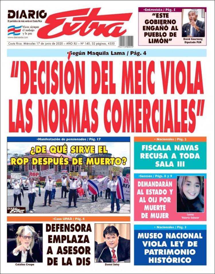 Portada de Diario Extra (Costa Rica)