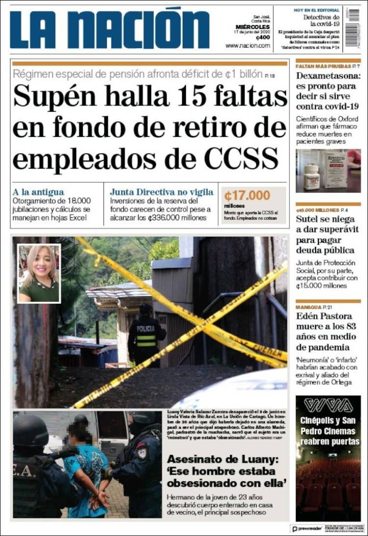 Portada de La Nación - Costa Rica (Costa Rica)