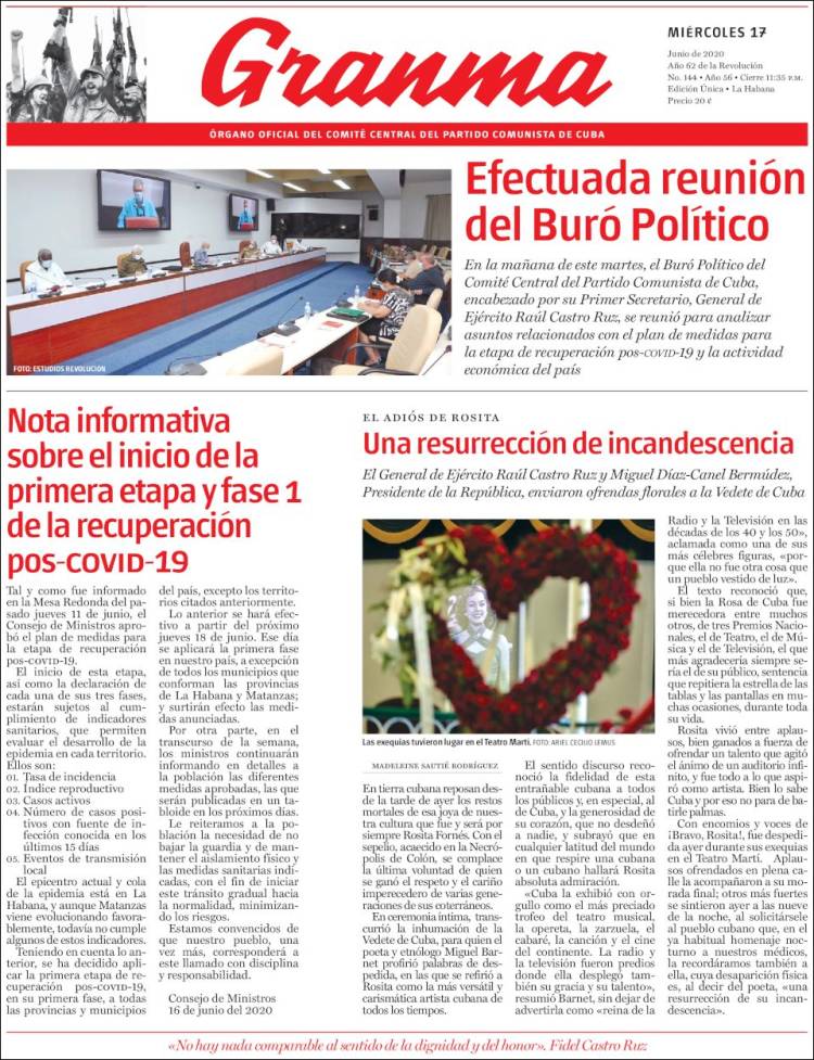 Portada de Granma (Cuba)