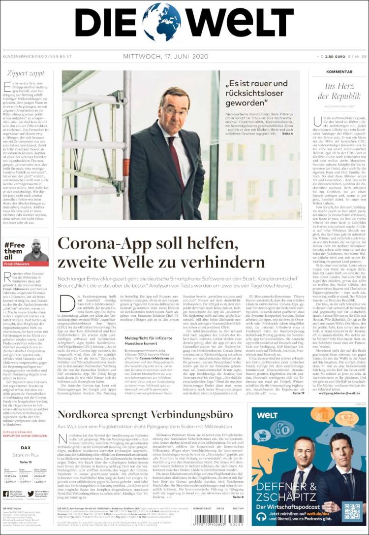 Portada de Die Welt (Alemania)