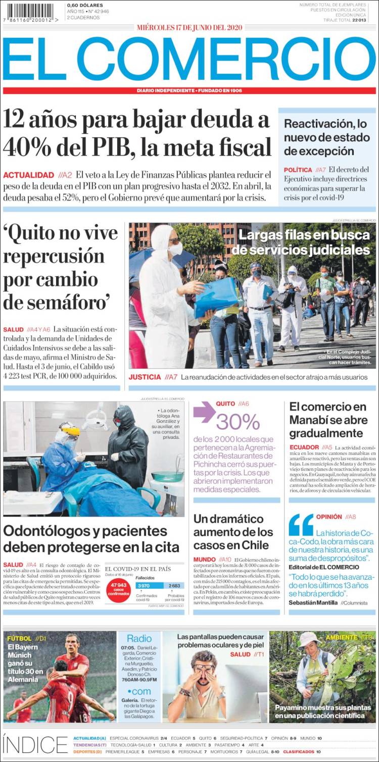 Portada de El Comercio (Ecuador)