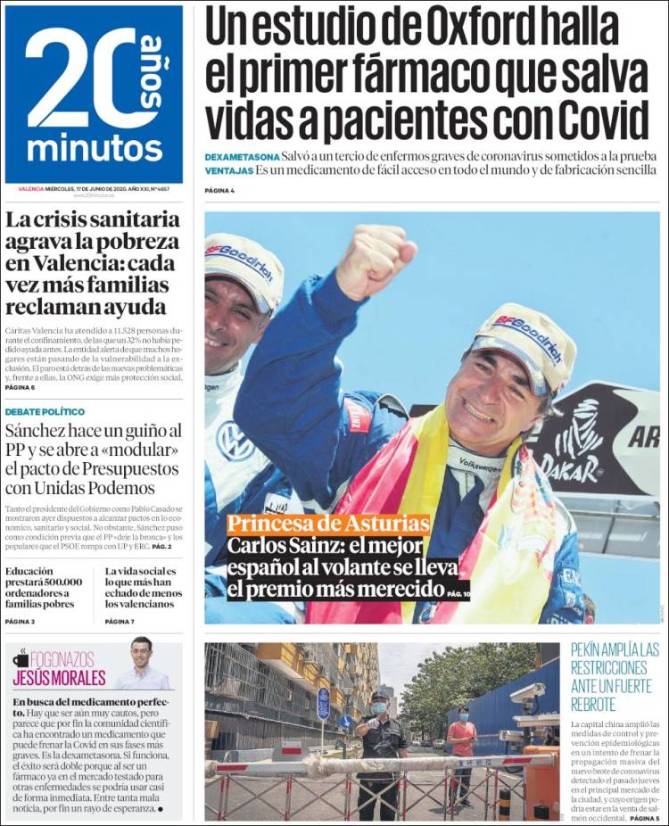 Portada de 20 Minutos - Valencia (España)