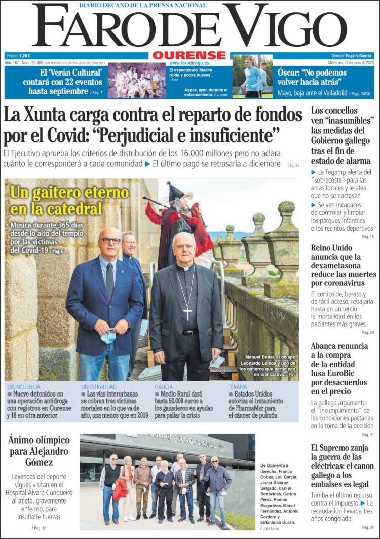 Portada de El Faro de Vigo - Ourense (España)