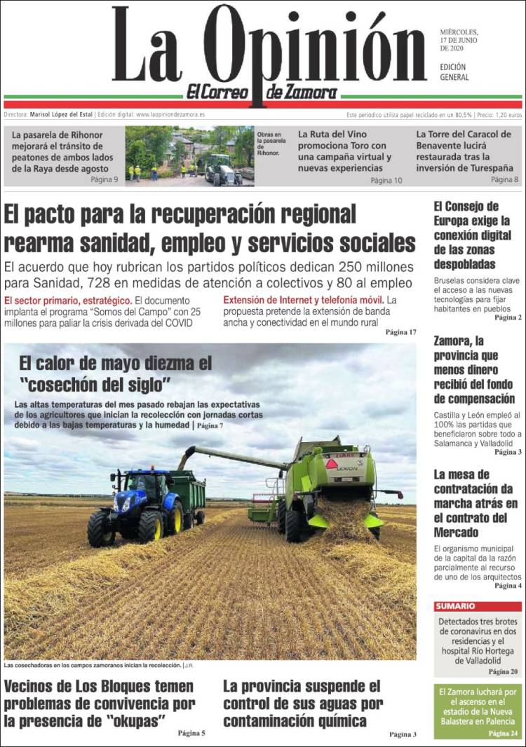 Portada de La Opinión - El Correo de Zamora (España)