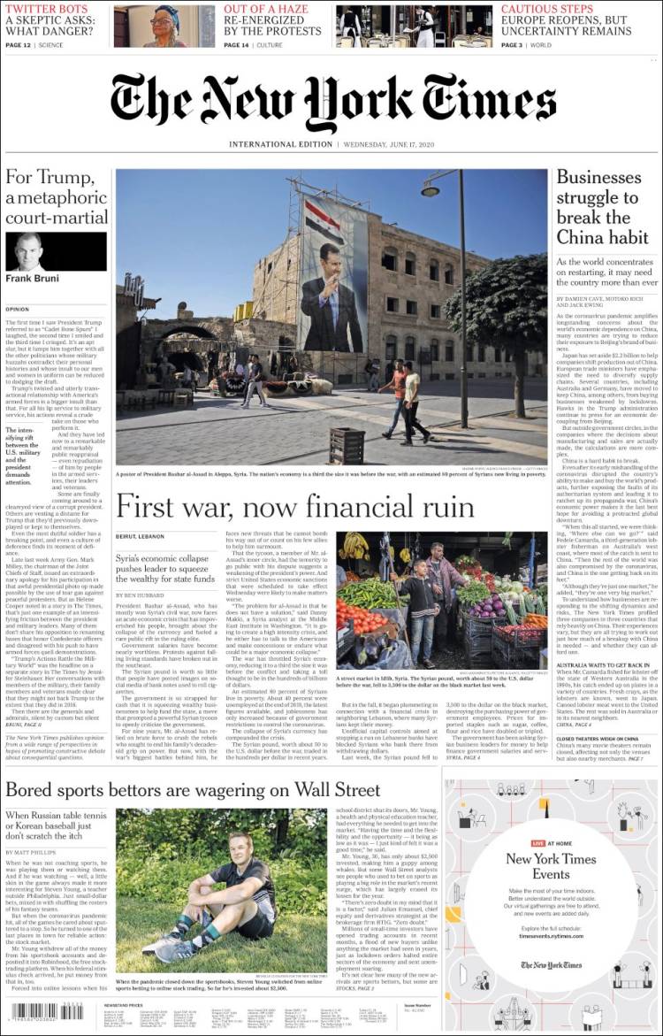 Portada de International New York Times (Europa)