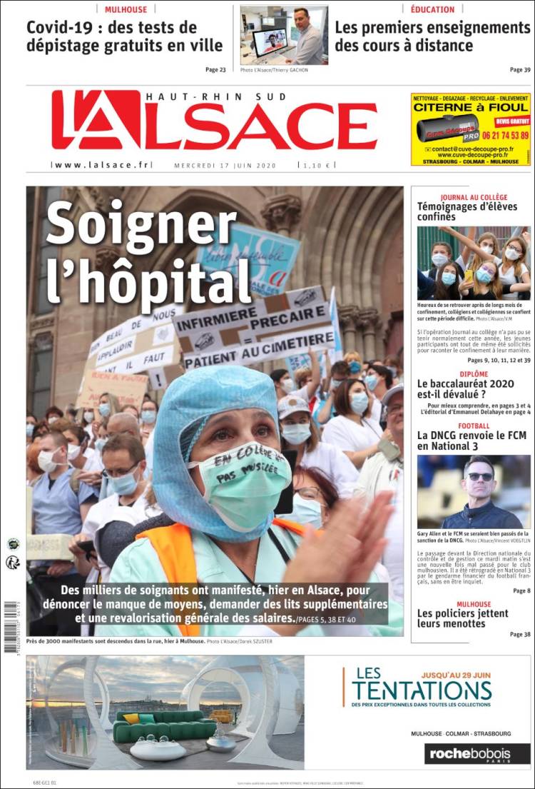 Portada de Journal L'Alsace (Francia)
