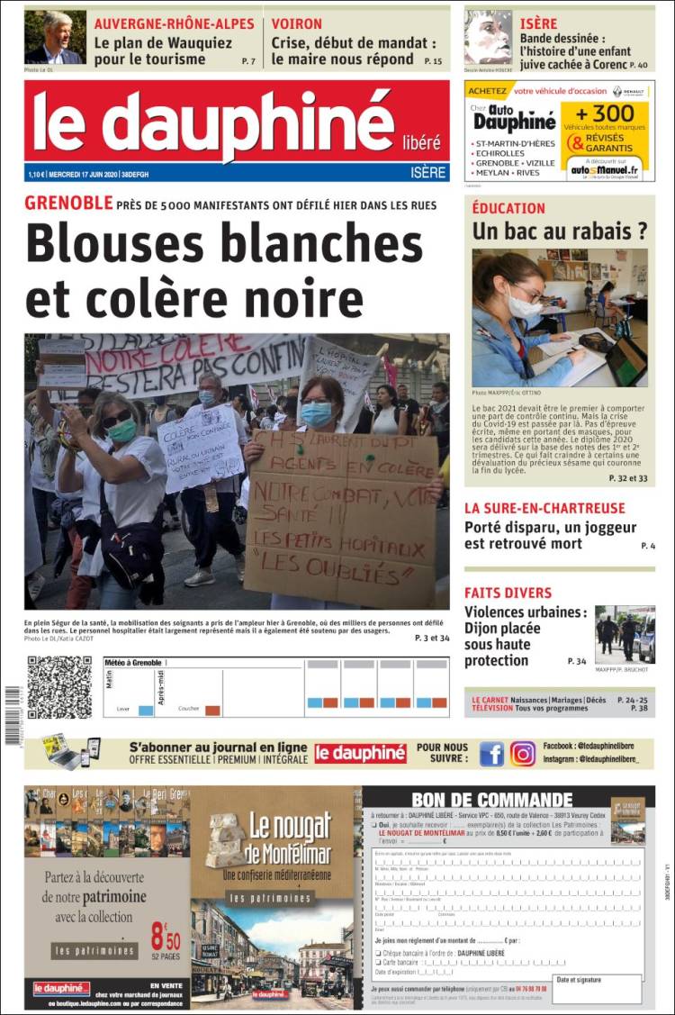 Portada de Le Dauphiné Libéré (Francia)