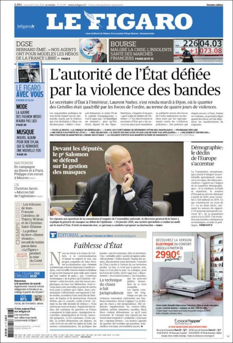 Portada de Le Figaro (Francia)