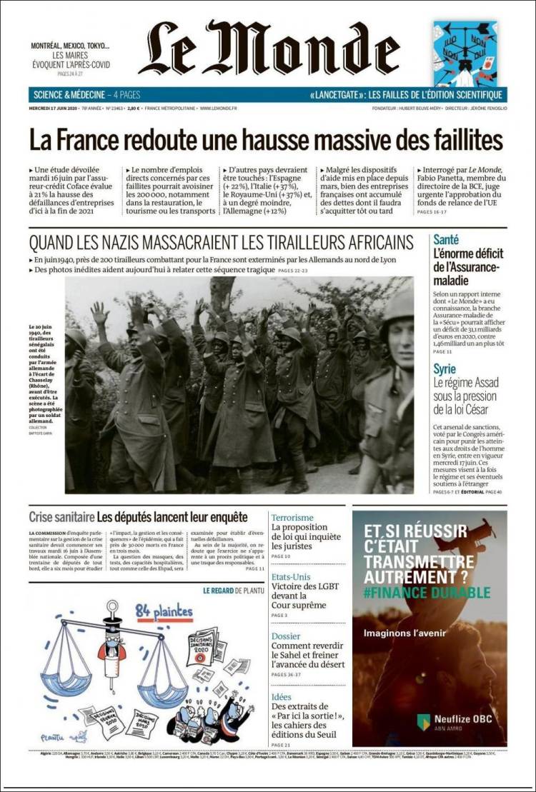 Portada de Le Monde (Francia)