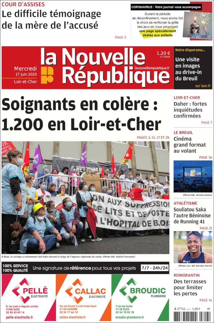 Portada de La Nouvelle Republique (Francia)