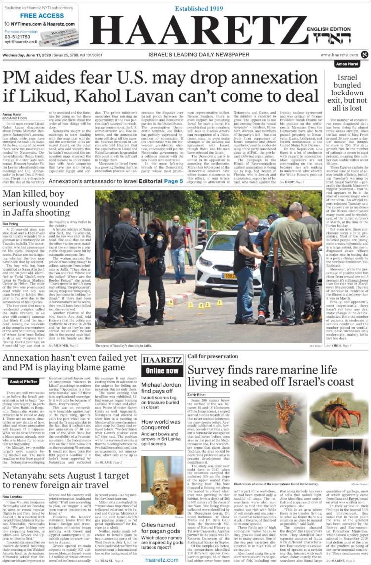 Portada de Haaretz (Israel)