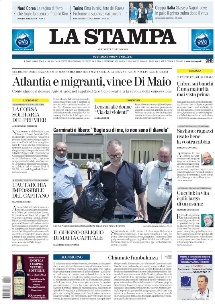Portada de La Stampa (Italia)