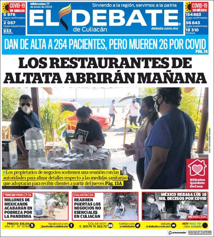 Portada de El Debate de Culiacán (M&eacute;xico)