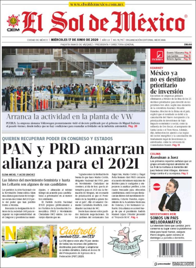 Portada de El Sol de México (M&eacute;xico)