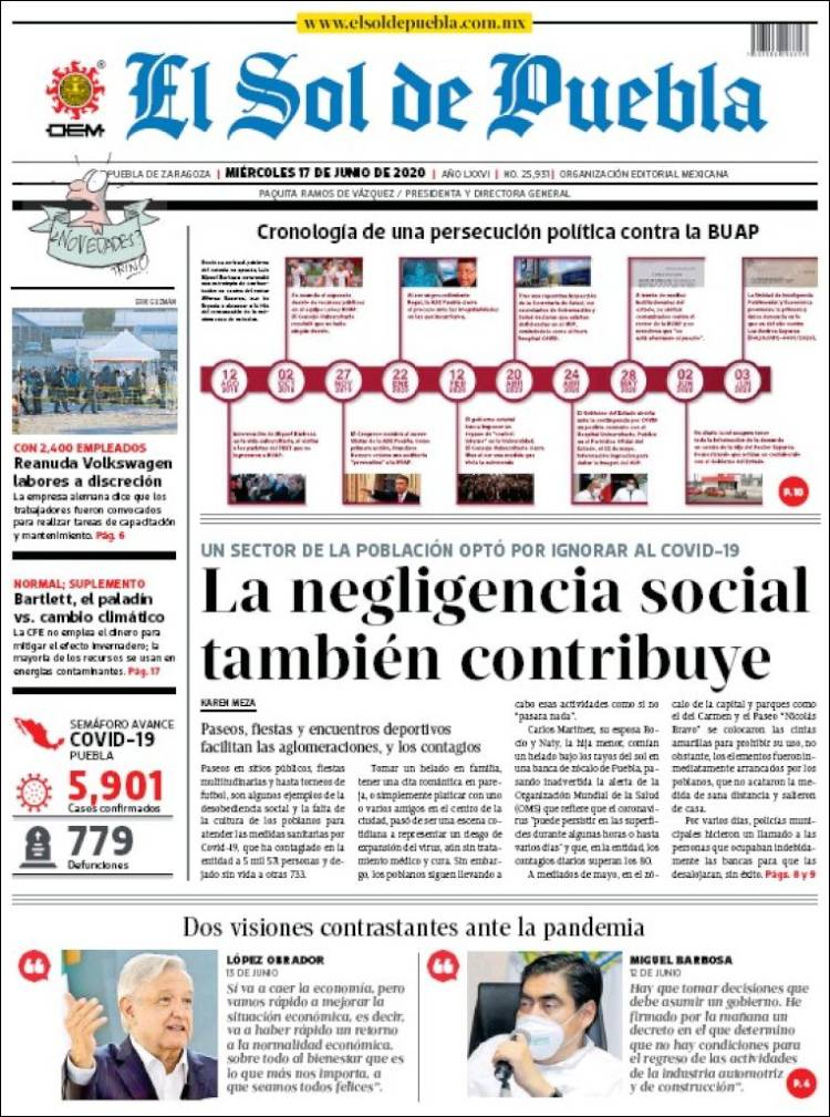 Portada de El Sol de Puebla (M&eacute;xico)