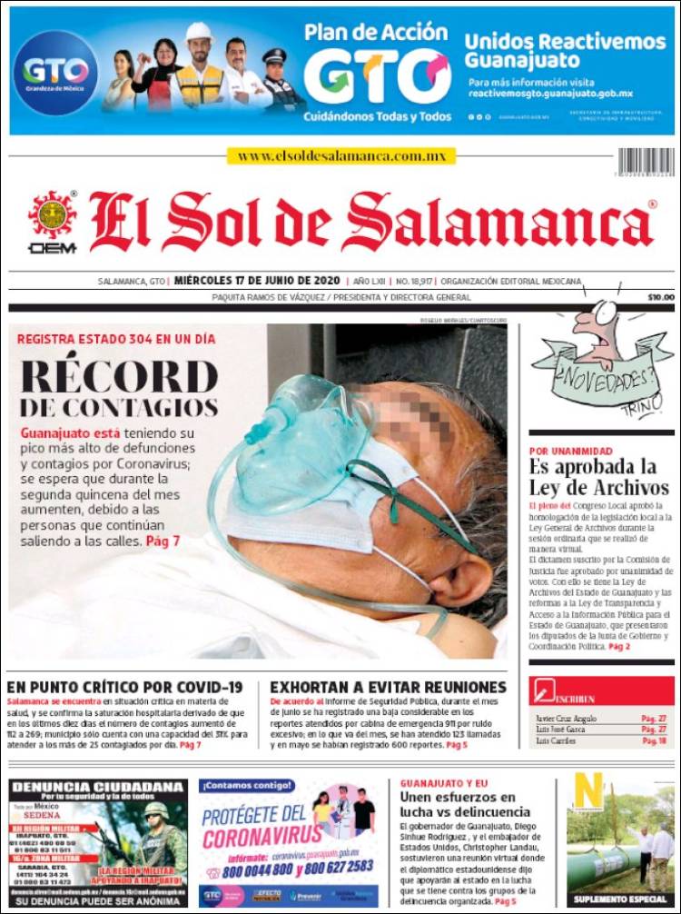 Portada de El Sol de Salamanca (M&eacute;xico)