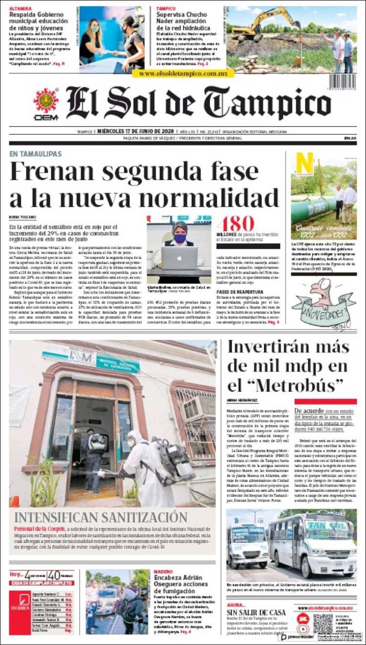 Portada de El Sol de Tampico (M&eacute;xico)