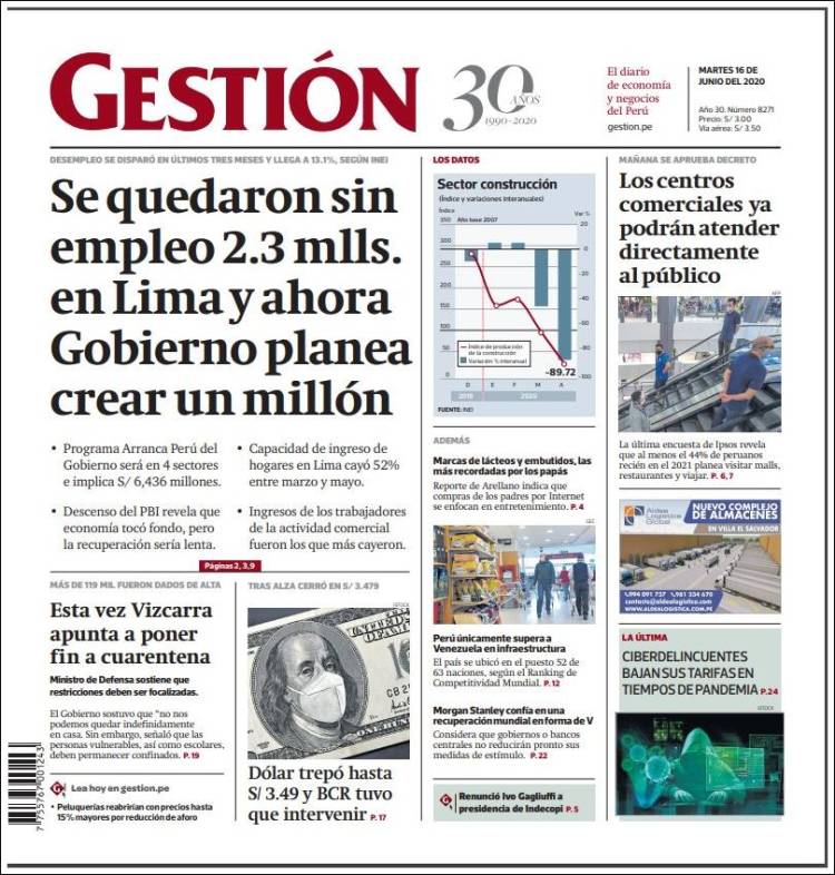 Portada de Diario Gestión (Per&uacute;)